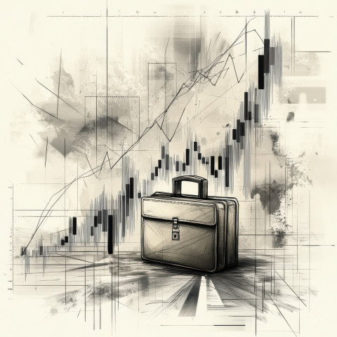 A rising stock chart with a briefcase