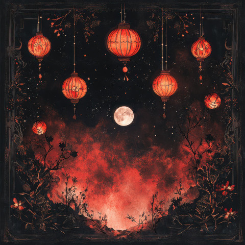 Lanterns floating in the dark night sky glowing softly as they rise