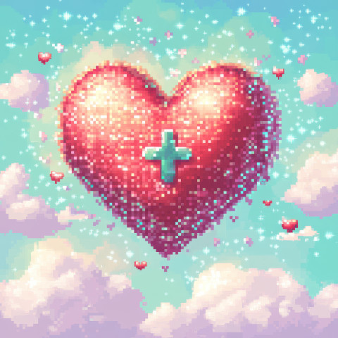 A red heart with a cross symbol