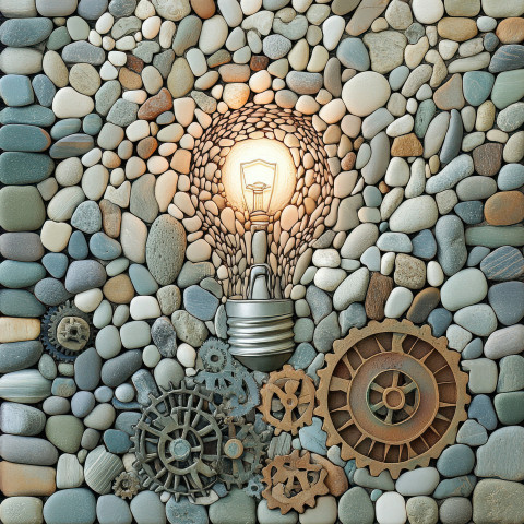 A light bulb glowing over gears representing ideas and innovation