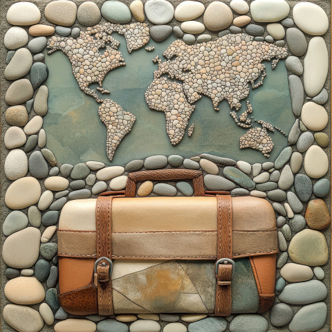 A suitcase with a world map in the background symbolizing travel and adventure