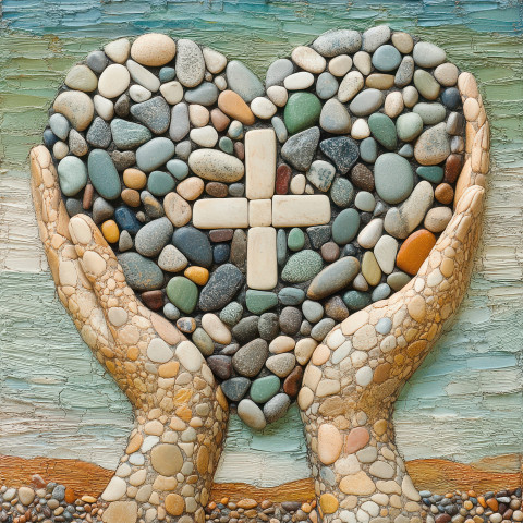 A heart with a cross inside held by hands expressing love and faith