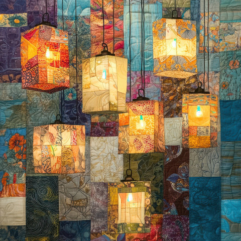 A string of fabric lanterns glowing softly