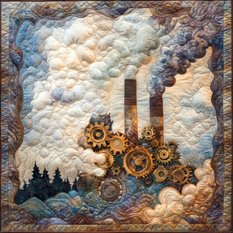 Smokestacks with gears turning industrial scene in motion