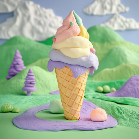 Melting ice cream cone dripping with sweet flavors capturing the warmth of summer