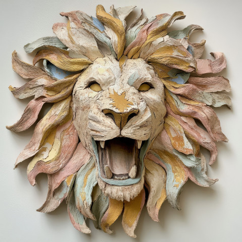 A lion head roaring with a vivid textured mane