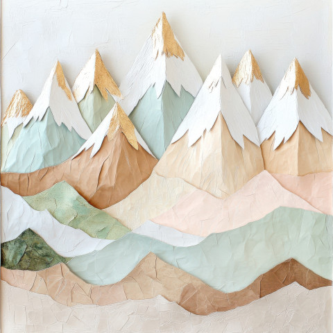 Majestic mountain peaks with snowy caps formed from papier mache