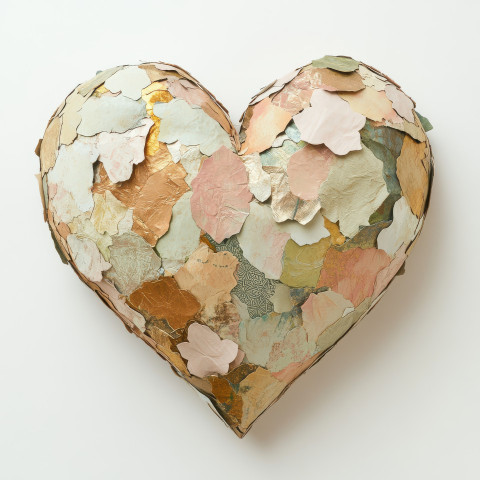 A heart sculpted from papier mache symbolizing love and emotion