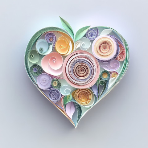 Heart shaped design created in intricate paper quilling art