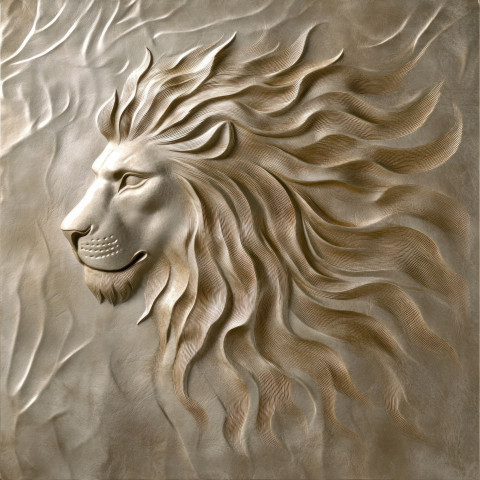 Embossed lion mane flowing with strength symbolizing power and courage