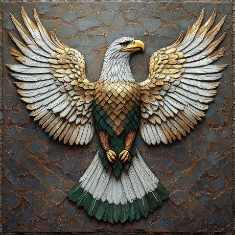 Majestic eagle with spread wings in bas relief art