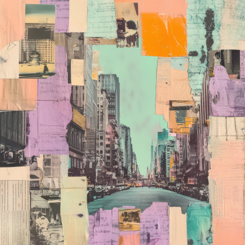 Cityscape collage created from vintage newspaper clippings