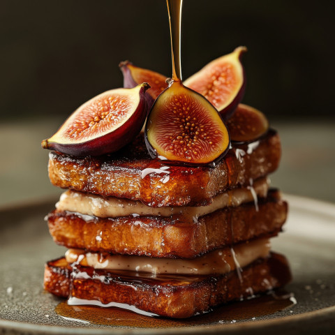 French toast stack topped with sliced figs and honey drizzle French toast stack topped with sliced figs and honey drizzle