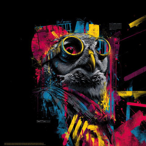 Graffiti-style portrait of an owl with steampunk goggles Graffiti-style portrait of an owl with steampunk goggles