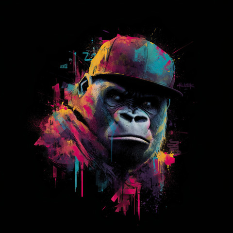 Graffiti-style portrait of a gorilla in a flat-brimmed cap Graffiti-style portrait of a gorilla in a flat-brimmed cap