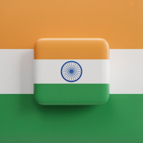Small Indian flag with smooth folds fluttering over dual-toned gradient background