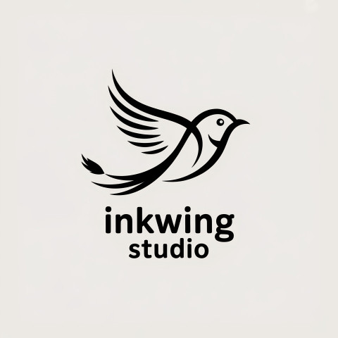 Flying bird with brushstroke feathers in soft black lines