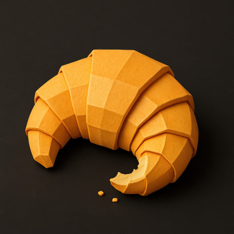 French croissant with bite detail in origami paper style