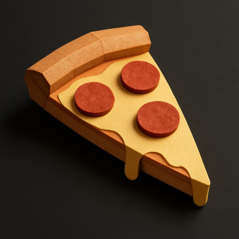 Melting pepperoni pizza slice in origami paper style with cheese folds