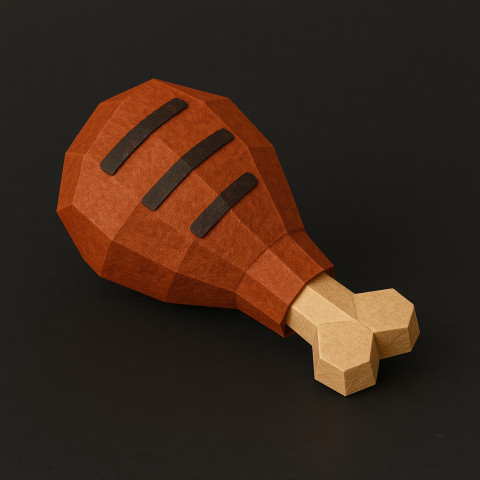 Grilled chicken drumstick in smoky glaze crafted in cute paper fold style