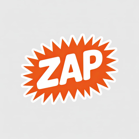Playful zap word in electric style with lightning bolts and sharp edges on orange Playful zap word in electric style with lightning bolts and sharp edges on orange