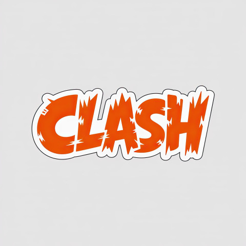 Bold word clash in sharp playful letters with jagged metal crash effect Bold word clash in sharp playful letters with jagged metal crash effect