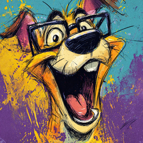 Playful dog in oversized glasses