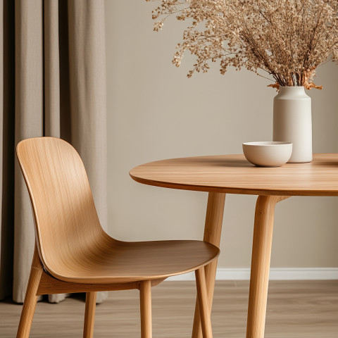 Close-up of bamboo dining chair with retro-modern style