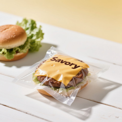 Top view transparent vacuum pack with glossy cheese