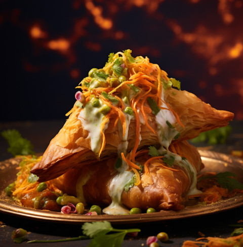 A photo of baked samosa, fast food, food photography