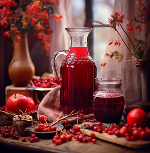 A photo of a Cranberry juice, beverage advertisement photography inspiration