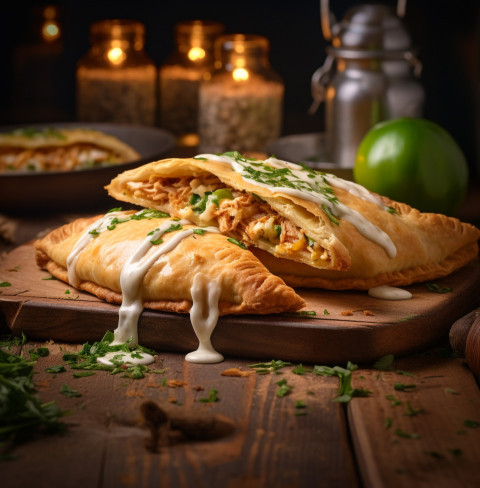 A photo of a Calzone, fast food advertisement stock images