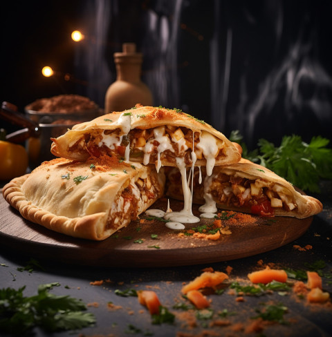 A photo of a Calzone, fast food advertisement stock images