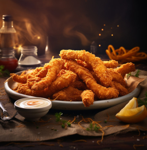 A photo of a Chicken fingers, fast food advertisement stock images