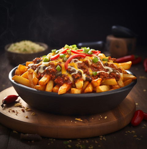 A photo of a Chili cheese fries, fast food advertisement stock images