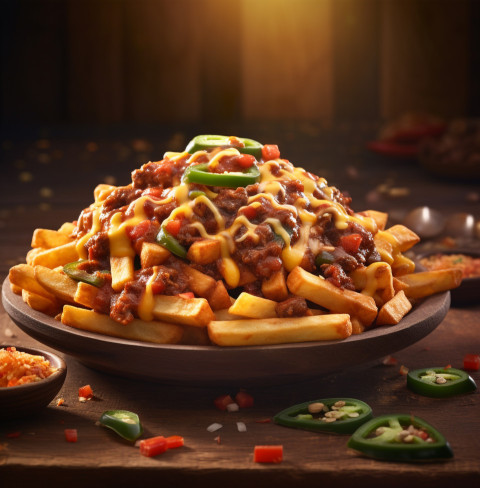 A photo of a Chili cheese fries, fast food advertisement stock images