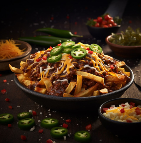 A photo of a Chili cheese fries, fast food advertisement stock images