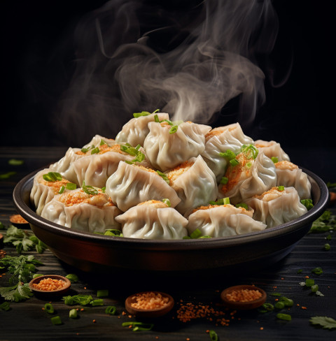 A photo of a Dumplings, fast food advertisement stock images