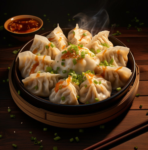 A photo of a Dumplings, fast food advertisement stock images