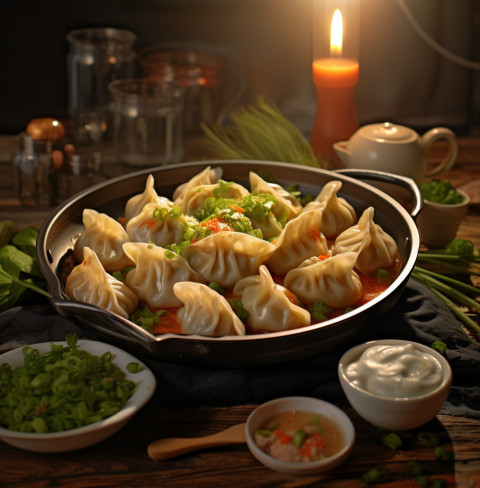 A photo of a Dumplings, fast food advertisement stock images