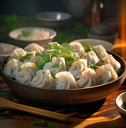 A photo of a Dumplings, fast food advertisement stock images