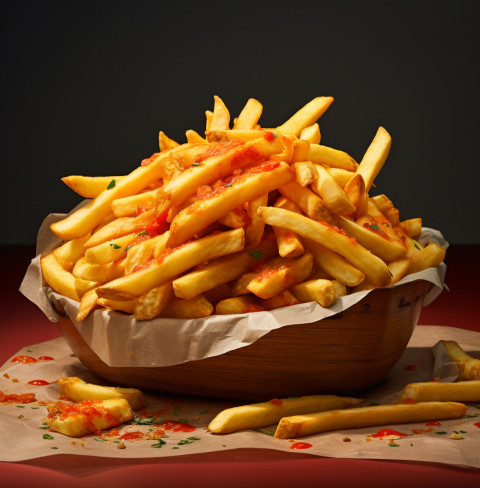 A photo of a French fries, fast food advertisement stock images