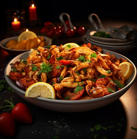 A photo of a Fried calamari, fast food advertisement stock images