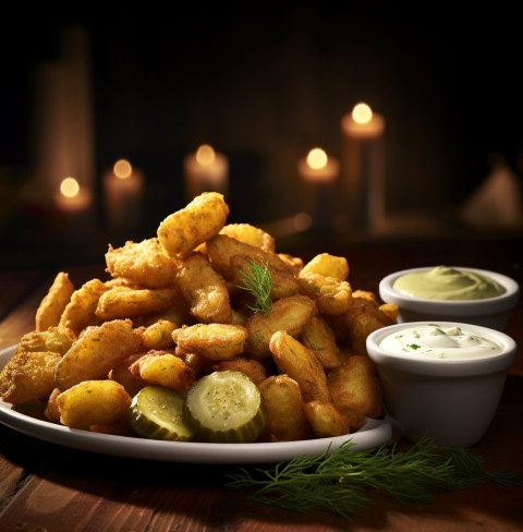 A photo of a Fried pickles, fast food advertisement stock images