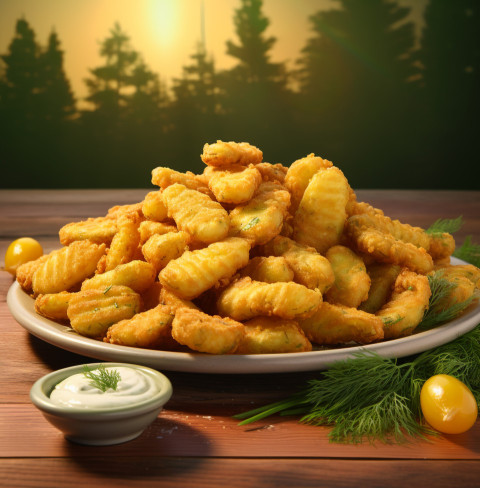 A photo of a Fried pickles, fast food advertisement stock images