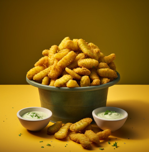 A photo of a Fried pickles, fast food advertisement stock images