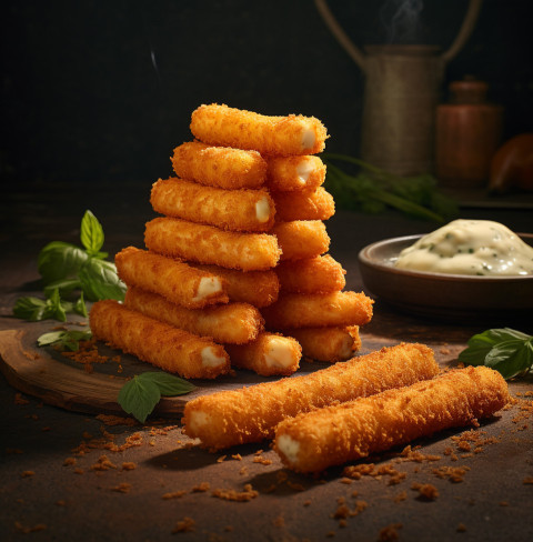 A photo of a Mozzarella sticks, fast food advertisement stock images