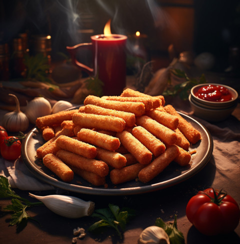 A photo of a Mozzarella sticks, fast food advertisement stock images