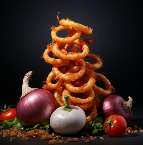 A photo of a Onion rings, fast food advertisement stock images