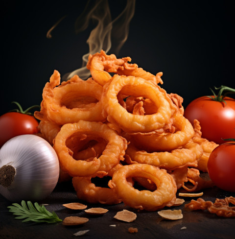 A photo of a Onion rings, fast food advertisement stock images